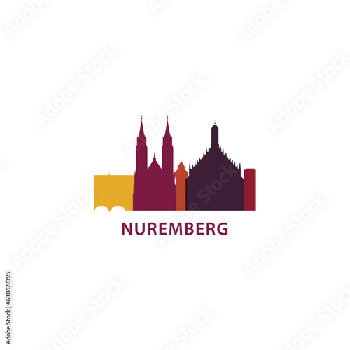 Germany Nuremberg cityscape skyline city panorama vector flat modern logo icon. Central Europe Bavaria region emblem idea with landmarks and building silhouettes
