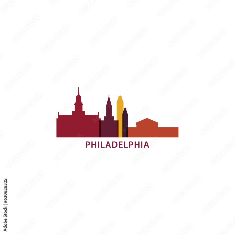 USA United States Philadelphia cityscape skyline city panorama vector flat modern logo icon. US Pennsylvania Commonwealth American emblem idea with landmarks and building silhouette