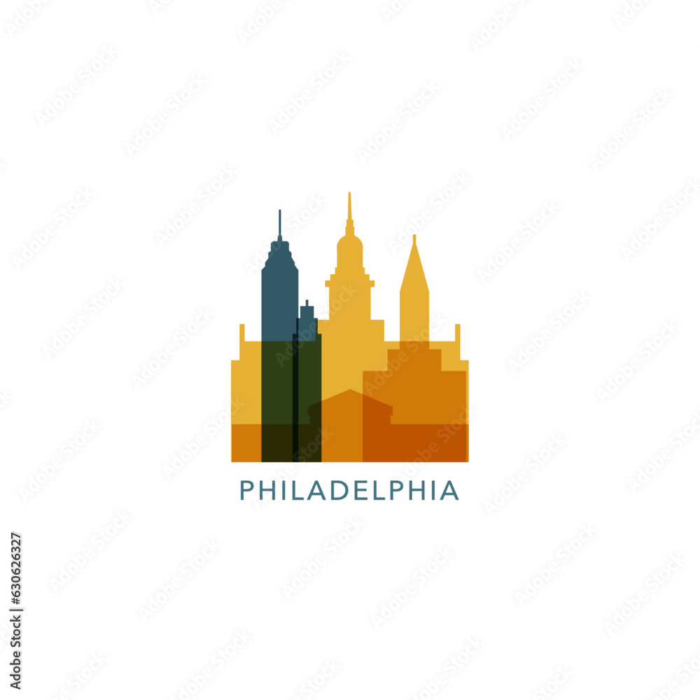 USA United States Philadelphia cityscape skyline city panorama vector flat modern logo icon. US Pennsylvania Commonwealth American emblem idea with landmarks and building silhouette