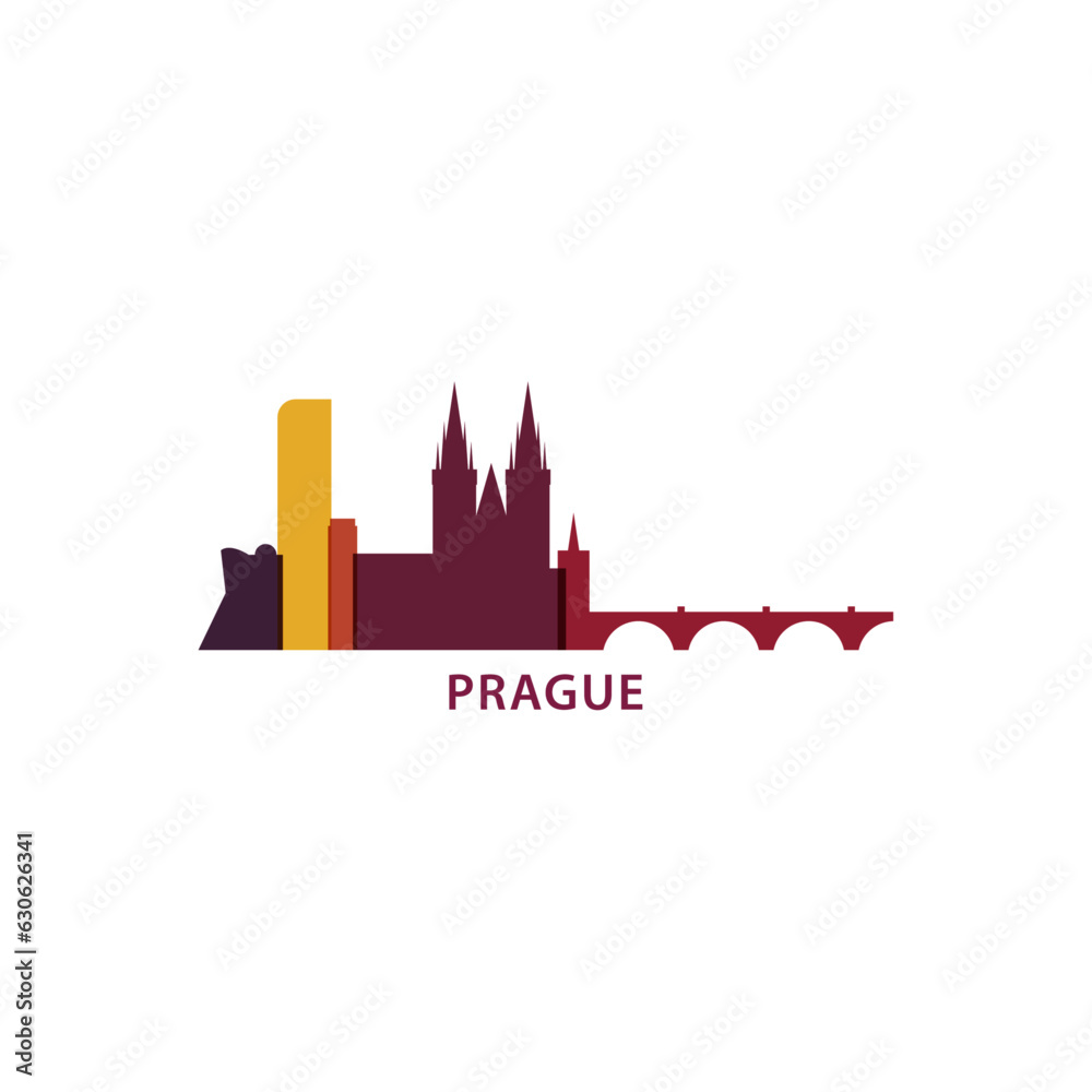 Fototapeta premium Czech Republic Prague city cityscape skyline capital panorama vector flat modern logo icon. Eastern Europe region town emblem idea with landmarks and building silhouettes