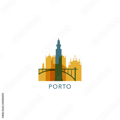 Portugal Porto cityscape skyline city panorama vector flat modern logo icon. Iberian Peninsula region emblem idea with landmarks and building silhouettes