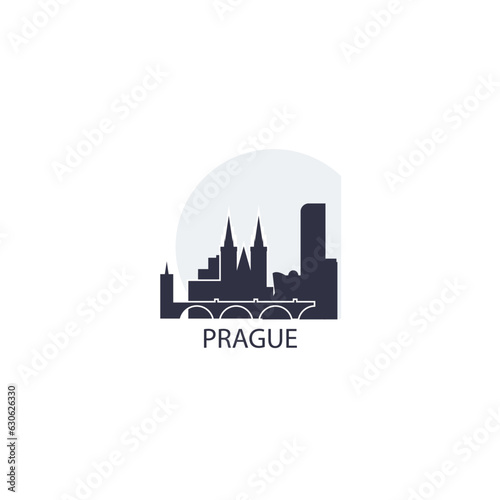Czech Republic Prague city cityscape skyline capital panorama vector flat modern logo icon. Eastern Europe region town emblem idea with landmarks and building silhouettes at sunrise sunset