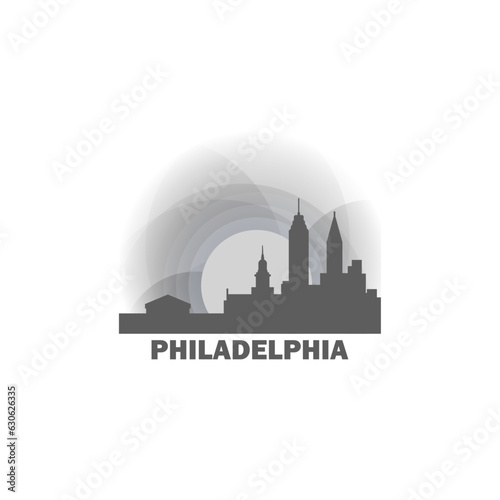 Wallpaper Mural USA Philadelphia cityscape, skyline, panorama vector flat logo, icon. United States of America, Pennsylvania emblem contour with landmarks and buildings at sunrise, sunset Torontodigital.ca