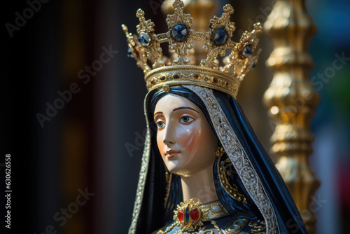 Statue of the Virgin Mary with a crown in the church.