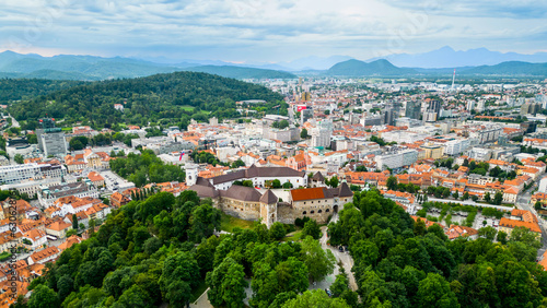 Aerial drone view of Ljubljana, Slovenia