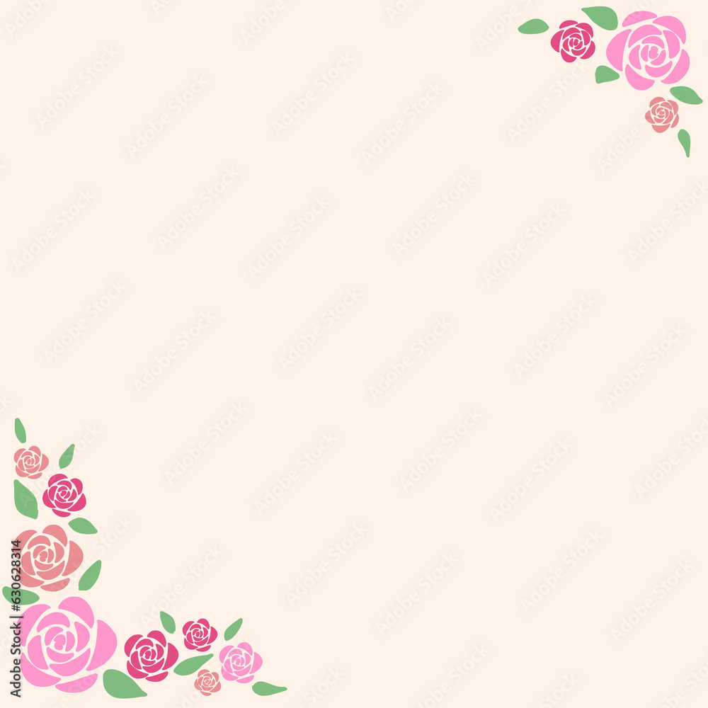 Light pink background with roses and leaf stamps as decorative frame