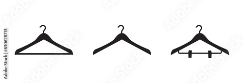 Different clothes wood hanger silhouette collection. Vector template for clothes or fashion hanger. Clothes rack symbol. Cloakroom pictogram. Wardrobe sign.
