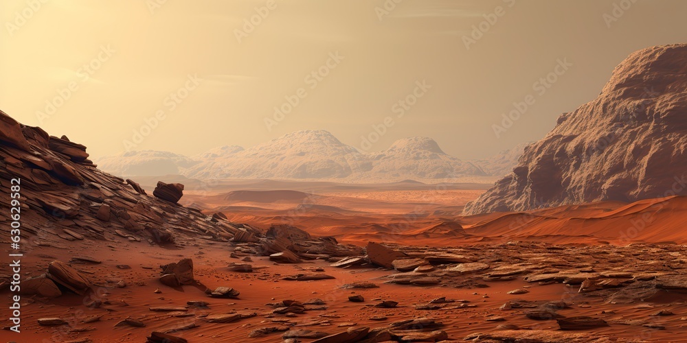 Naklejka premium AI Generated. AI Generative. Mars planet galaxy surface landscape desert mountain outdoor landscape. Graphic Art