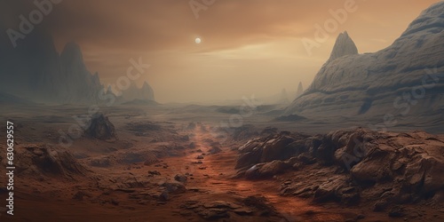 AI Generated. AI Generative. Mars planet galaxy surface landscape desert mountain outdoor landscape. Graphic Art