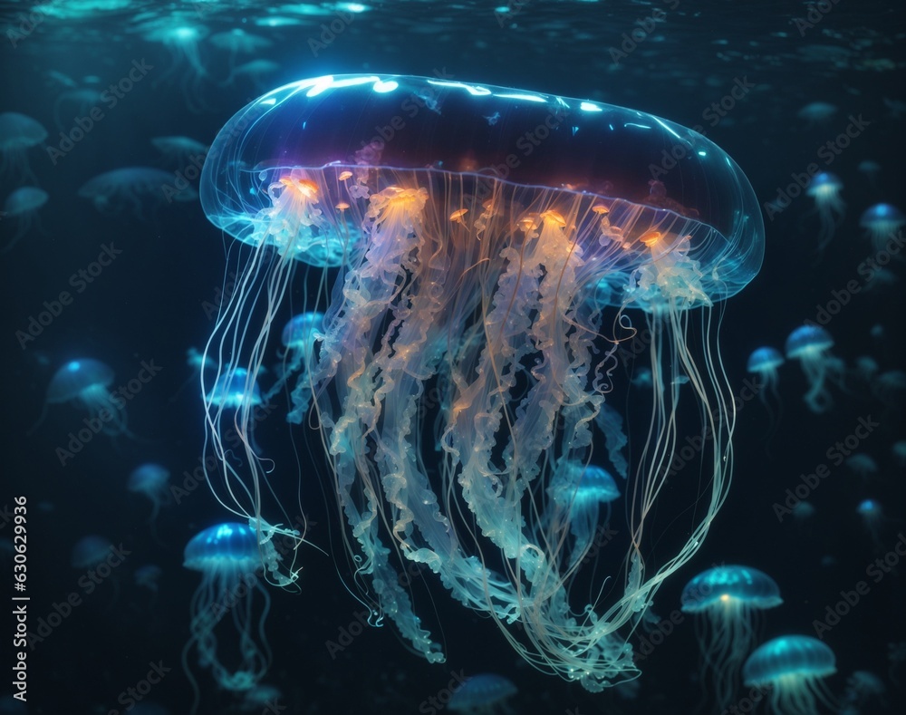 Glowing Jellyfish in the Water