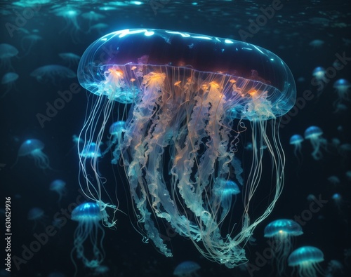 Glowing Jellyfish in the Water © Weart Etgsa