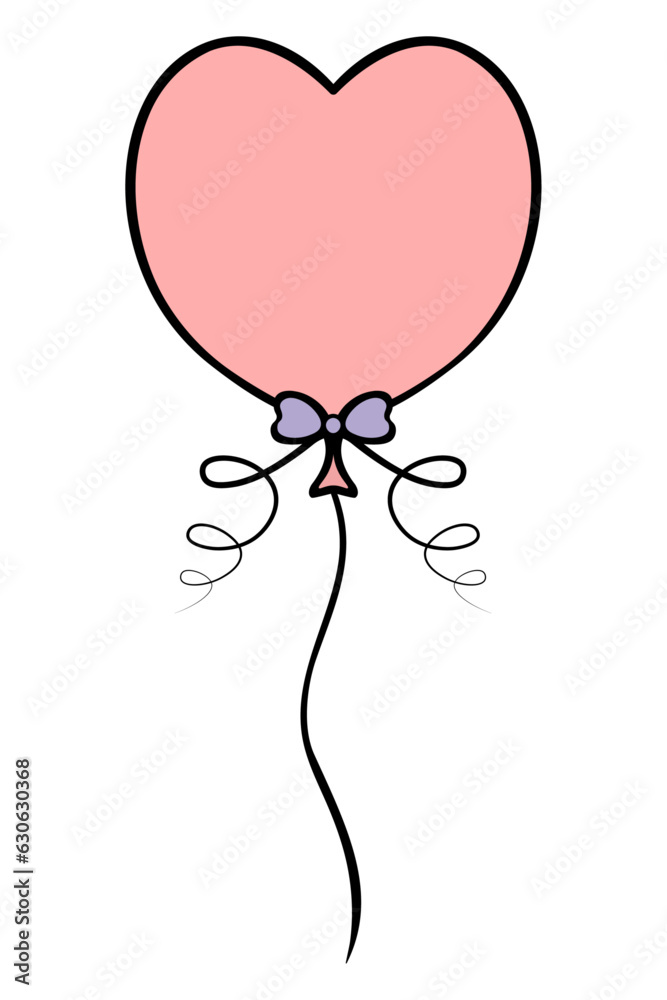Balloon in the shape of a heart. A red foil balloon is tied with a purple bow. Cartoon style. Color vector illustration. Nice decoration for the holiday. Isolated background. Idea for web design