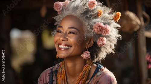 Graceful Portrait of Joyful Senior Woman with Elegant Hair © PhilipSebastian