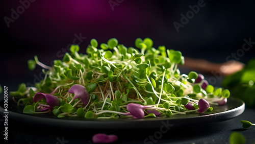 Microgreen Sprouts Healthy Green Leaf on a Plate Superfood, Generative AI