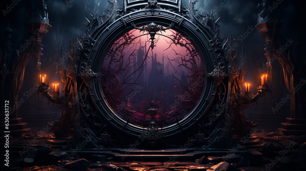 Mystical gothic mirror, dark gloomy background. Generative Ai Mystical gothic mirror, dark gloomy background. Generative Ai