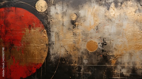  abstract background of hanging wall decor red black gold circle ,Generative Ai