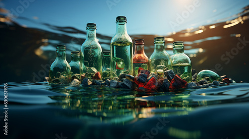 Plastic water bottles in the sea. Generative Ai © andranik123