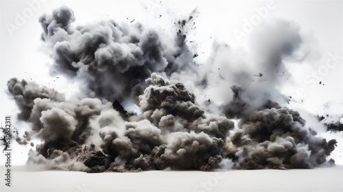 An Explosion of Smoke and Debris, Exploding from Demolition, White Background, Generative AI