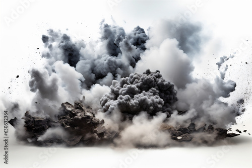 An Explosion of Smoke and Debris, Exploding from Demolition, White Background, Generative AI
