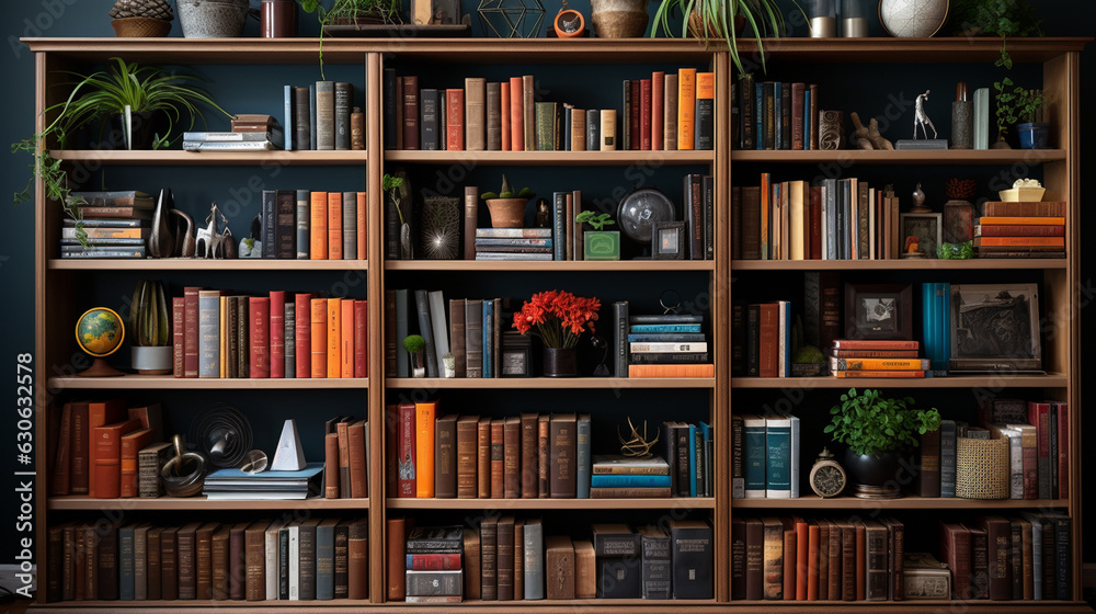 Arranged bookshelves in a beautiful room. Generative Ai Arranged bookshelves in a beautiful room. Generative Ai