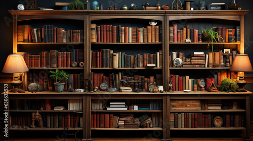  Arranged bookshelves in a beautiful room. Generative Ai