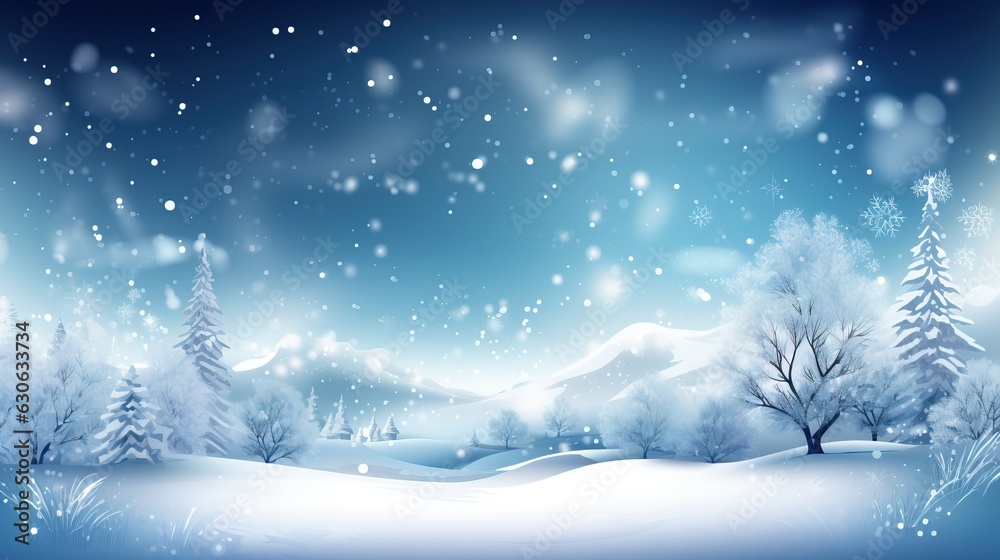 Winter snow background. Christmas nature, mountains, coniferous forest. AI generated.