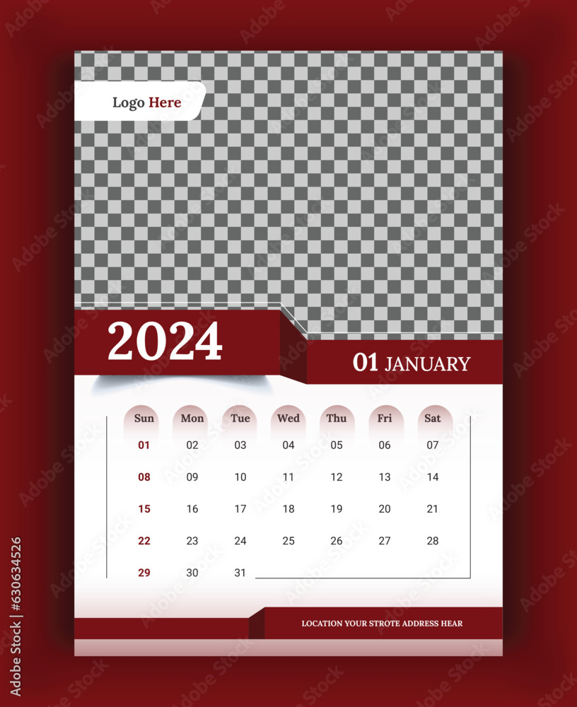 2024 Wall Calendar template, vector calendar January design, creative