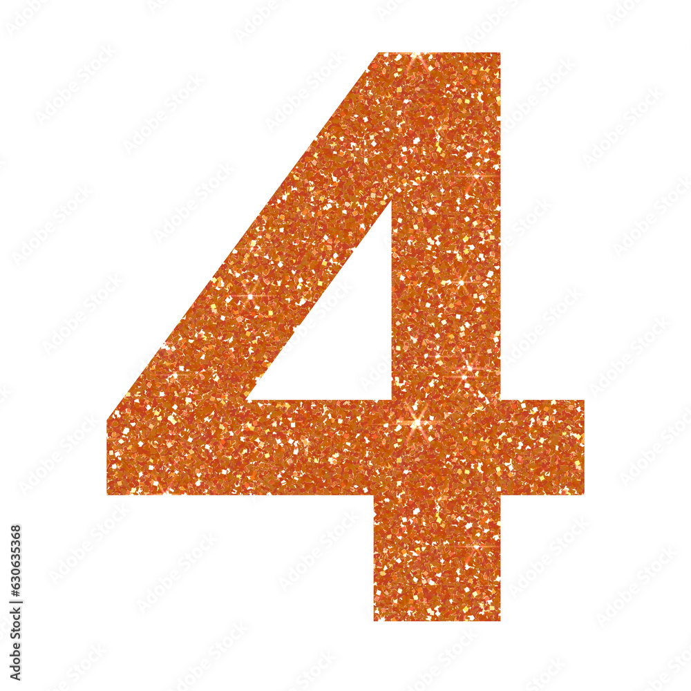 Orange glitter number four in transparent background.Number 4 icon, Design for decorating, background, wallpaper, illustration. Orange glitter number four in transparent background.Number 4 icon, Design for decorating, background, wallpaper, illustration.
