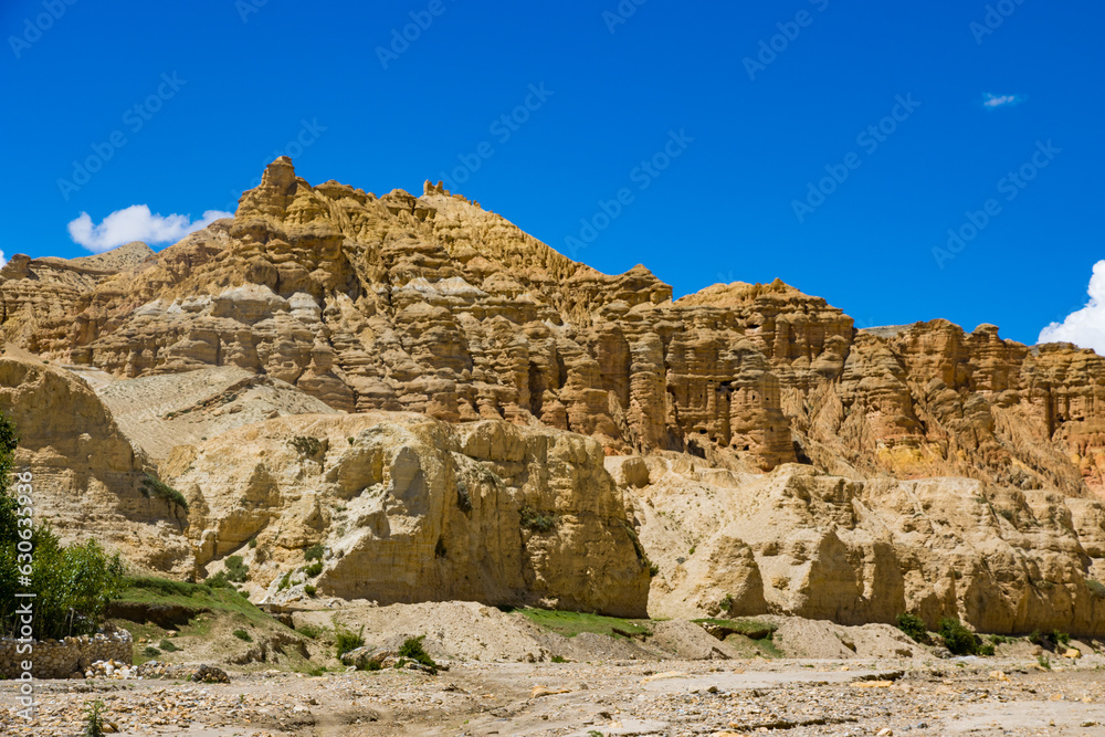 Chhoser Jhong aka Sky Cave a man made cave area in desert of Upper Mustang in Nepal