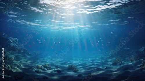 an ocean view with stars  in the style of hyperrealistic marine life  backlight  panorama  intricate underwater worlds  landscape photography  gray and blue  low-angle