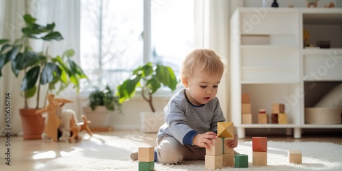 The little helper cleans up and learns to be independent, the child puts the blocks back after playing.