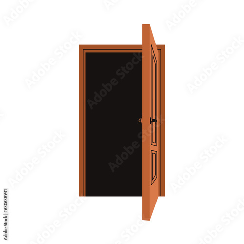 Open door. Exit and entrance, unlocked from inside. Entry, house doorway. Woo...