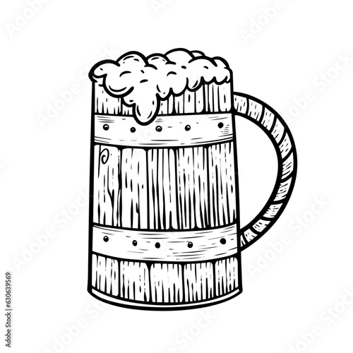 Large mug of beer with wood material sign.