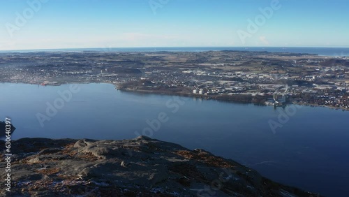 Aerial from Dalsnuten towards the city of Sandnes in Rogaland Norway photo
