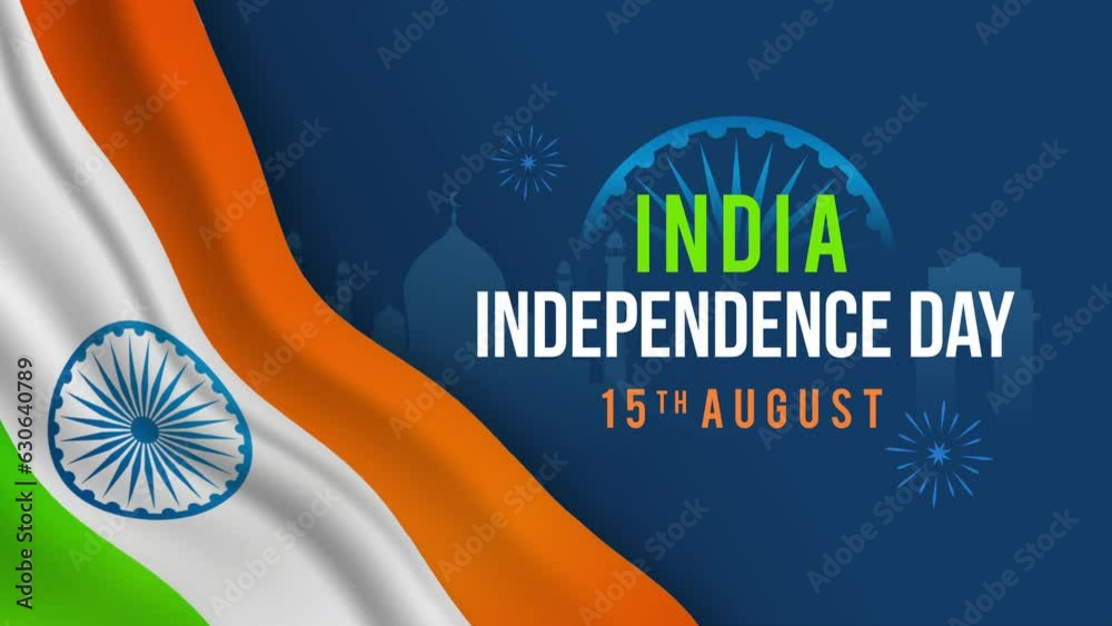 4K India Independence Day with realistic Indian flag waving background animation