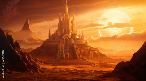 Fantasy art landscape with desert temple