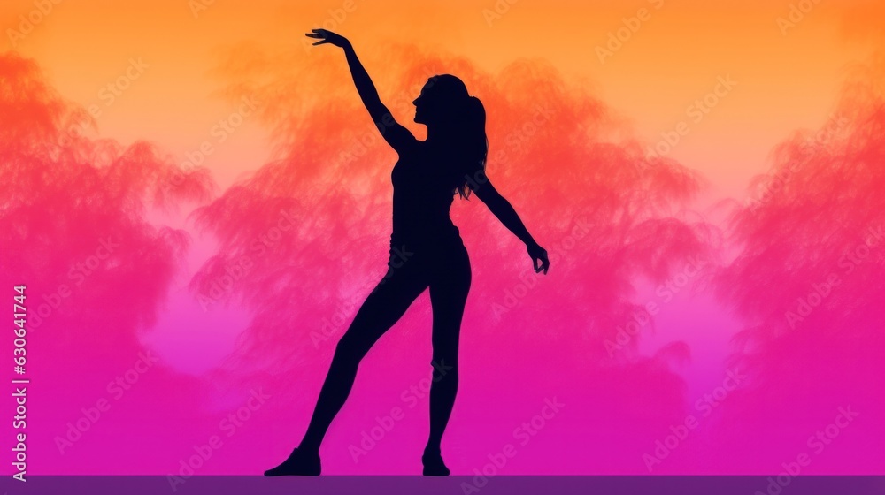 Silhouette of a woman doing yoga on a colored background.the concept of health and self-care. 