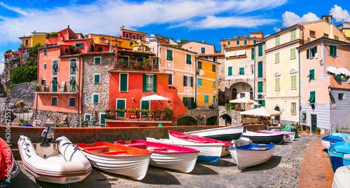 Fototapeta Naklejka Na Ścianę i Meble -  Italy, Liguria.  Scenic colorful traditional village Tellaro with old fishing boats. la Spezia province