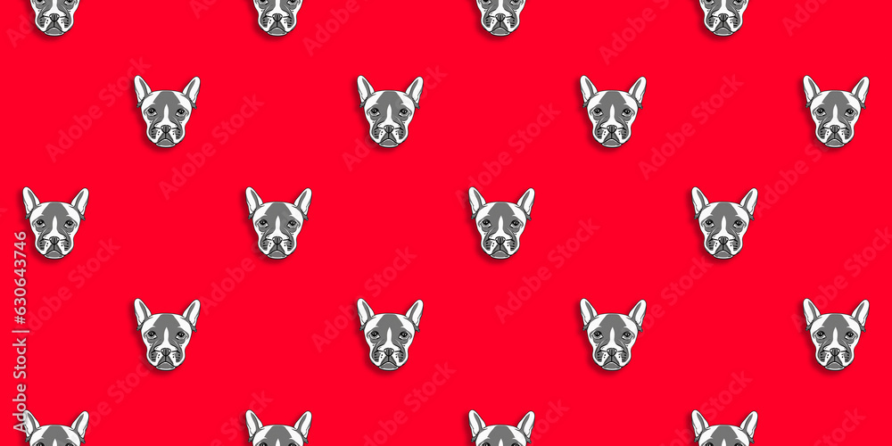 pattern with the image of a dog. red background. Horizontal image. Banner for insertion into site. pattern with the image of a dog. red background. Horizontal image. Banner for insertion into site.