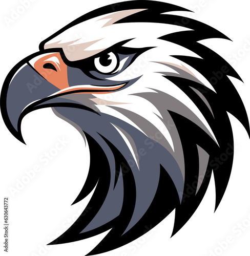Graphic eagle design template for emblem. Image of bird portrait for company use or tattoo. Hawk isolate on white.  Abstract character illustration.
