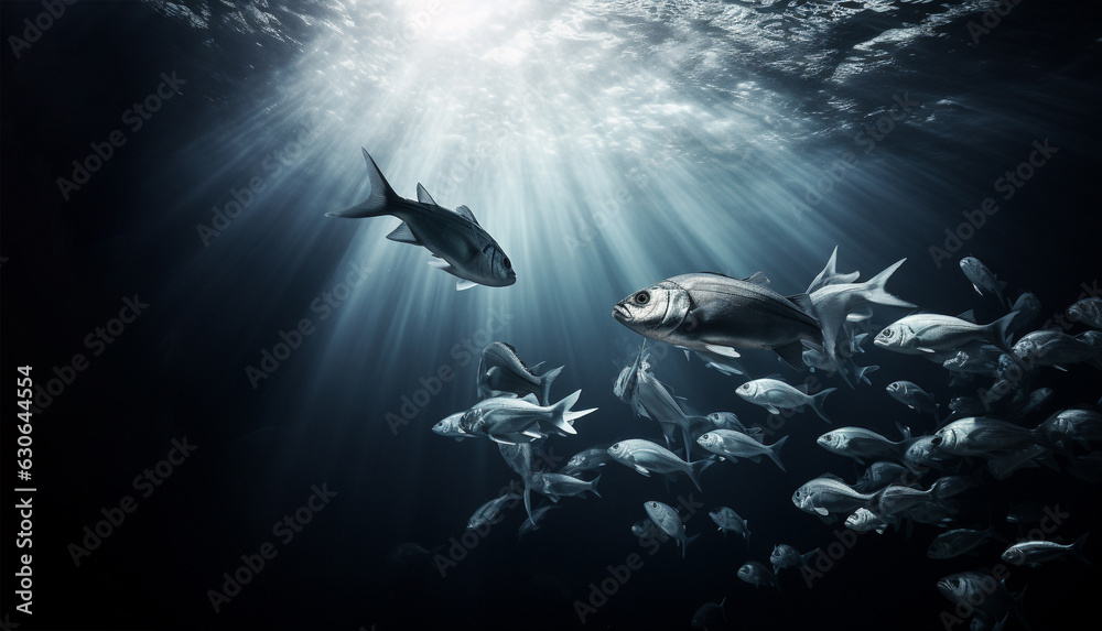illustration of big fish underwater in the ocean. Created with Generative AI	