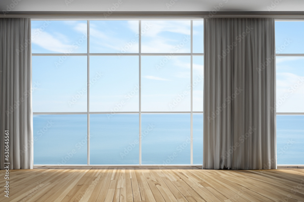 White room with light tone wood floor.Generative AI illustration. White room with light tone wood floor.Generative AI illustration.