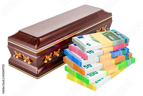 Wooden coffin with euro packs. 3D rendering