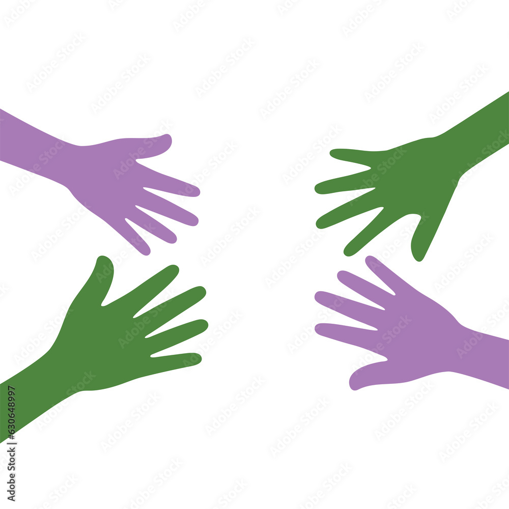 Silhouette of purple, white, and green colored hands as the colors of the genderqueer flag. Flat design illustration. Silhouette of purple, white, and green colored hands as the colors of the genderqueer flag. Flat design illustration.