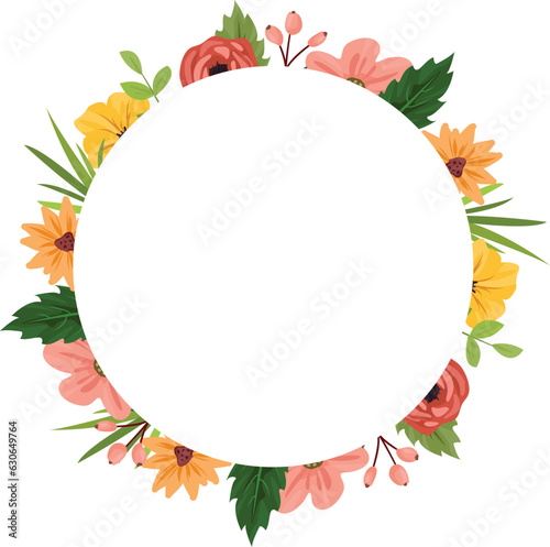 Floral frame on white background. Colorful summer meadow wildflowers and leaves, botanical template for cards, invitations