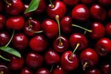Fresh and sweet cherries background. Close-up view.