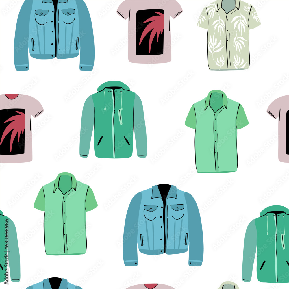 Seamless pattern for print on fabric. Set home sweet clothes. In one color. Clothing icon for sleep, sports and home. T-shirt, sleep mask, clothespin, hanger, socks, underpants, shorts. Blue. Eps 10 Seamless pattern for print on fabric. Set home sweet clothes. In one color. Clothing icon for sleep, sports and home. T-shirt, sleep mask, clothespin, hanger, socks, underpants, shorts. Blue. Eps 10