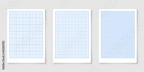 Sheet of graph paper with grid. Millimeter paper texture, geometric pattern. Blue lined blank for drawing, studying, technical engineering or scale measurement. Vector illustration