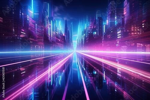 abstract futuristic background with pink blue glowing neon moving high speed wave lines and bokeh lights. Data transfer concept Fantastic wallpaper © ChickyKai