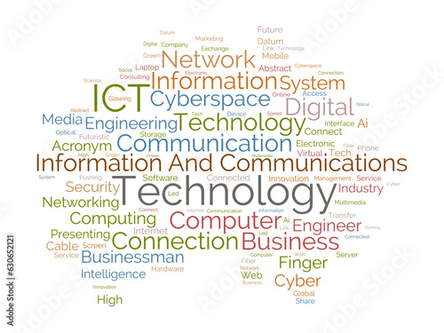 Word cloud background concept for Information and Communications Technology (ict). cyberspace network system of software development service. vector illustration.